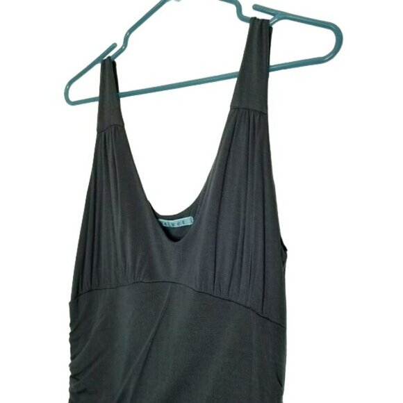 VELVET Flowy silk blend Midi Dress ruched sides Gray Size Medium EUC - Picture 3 of 13